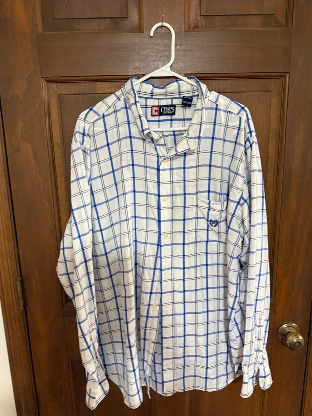 Chaps Men’s White and Blue Windowpane Button-Down Shirt